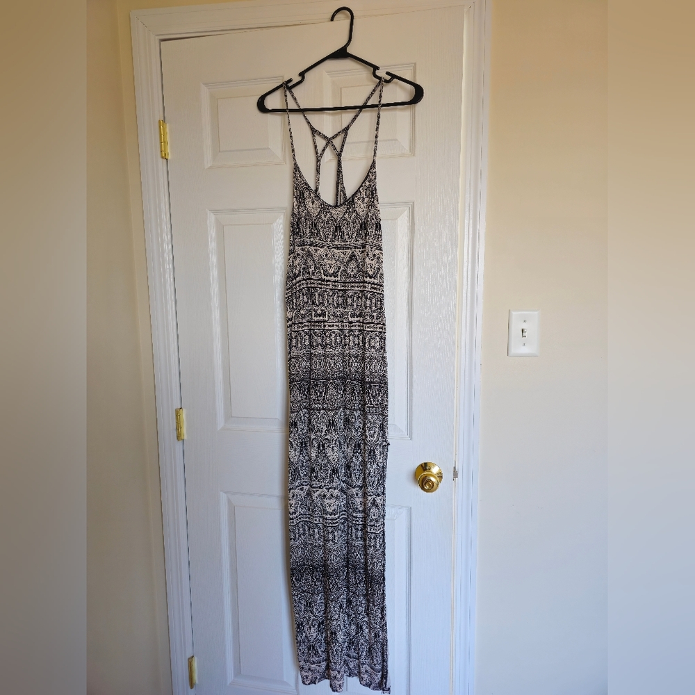 Black and light cream maxi dress with strappy back by American Eagle Outfitters